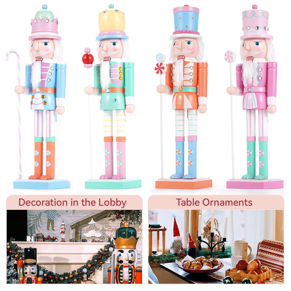 38CM Nutcracker Soldier Puppet Candy Series Combination Wooden Craft Christmas Tree Pendant Family Festival Decoration Gift