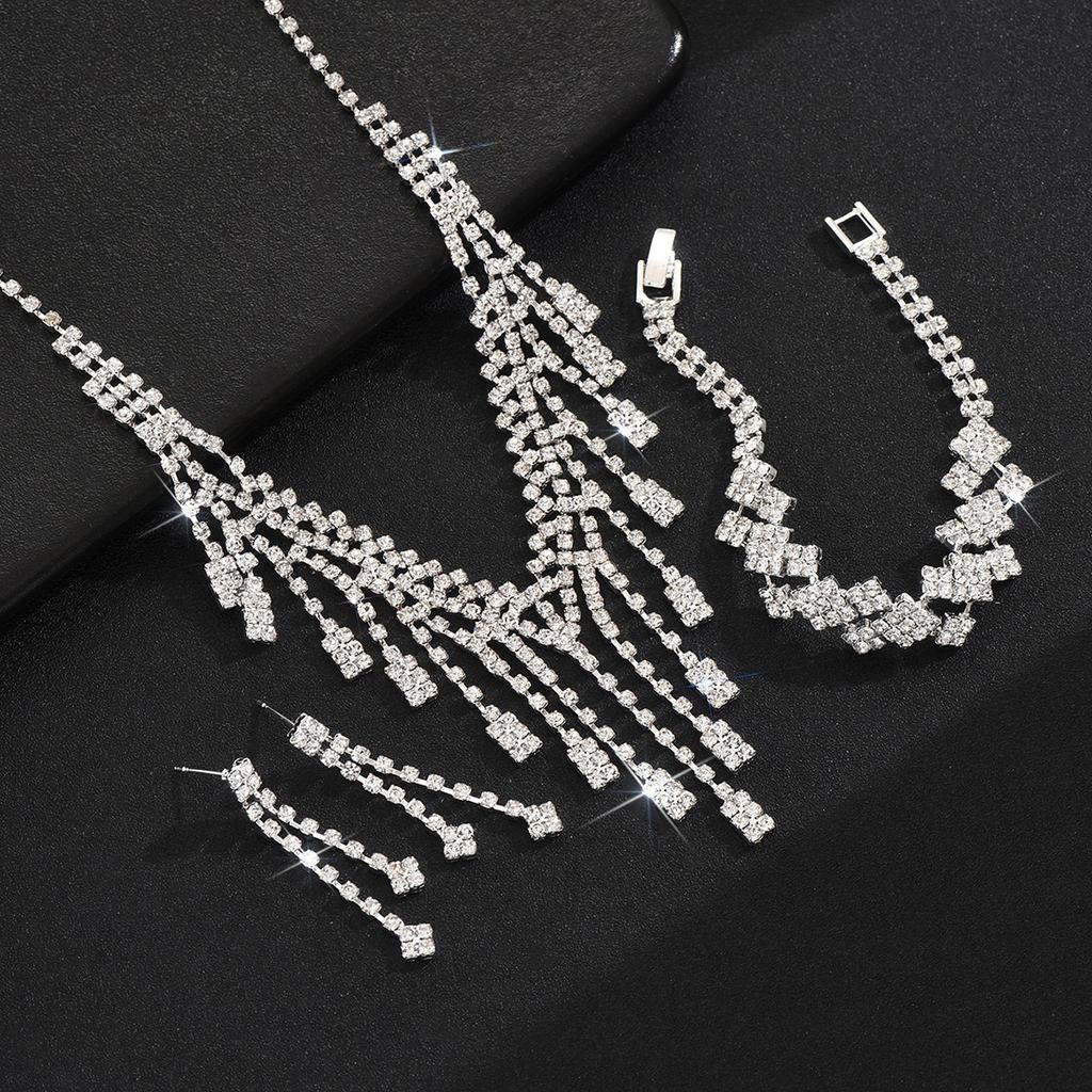 Claw Chain Rhinestone Necklace Earrings Bracelet Set, Dress Dinner Necklace Collarbone Chain Accessories