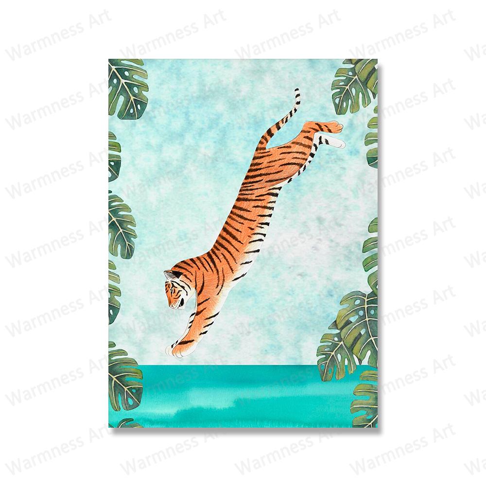 

Плакат с изображением плавающих тигров, джунглей, сафари, животных, холст, картина, тропический лес, настенные художественные картины для гостиной, детской комнаты, домашнего декора 21x30cm No Framed жёлтый