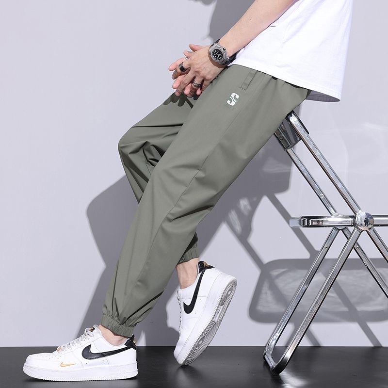 

Ice silk leggings men s summer new thin youth sports casual trousers 5XL зелёный