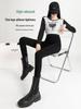 Black High-Waisted Fleece-Lined Skinny Leggings for Women - Warm, Elastic, Ideal for Autumn/Winter Wear, Tight-Fitting Pencil Pants