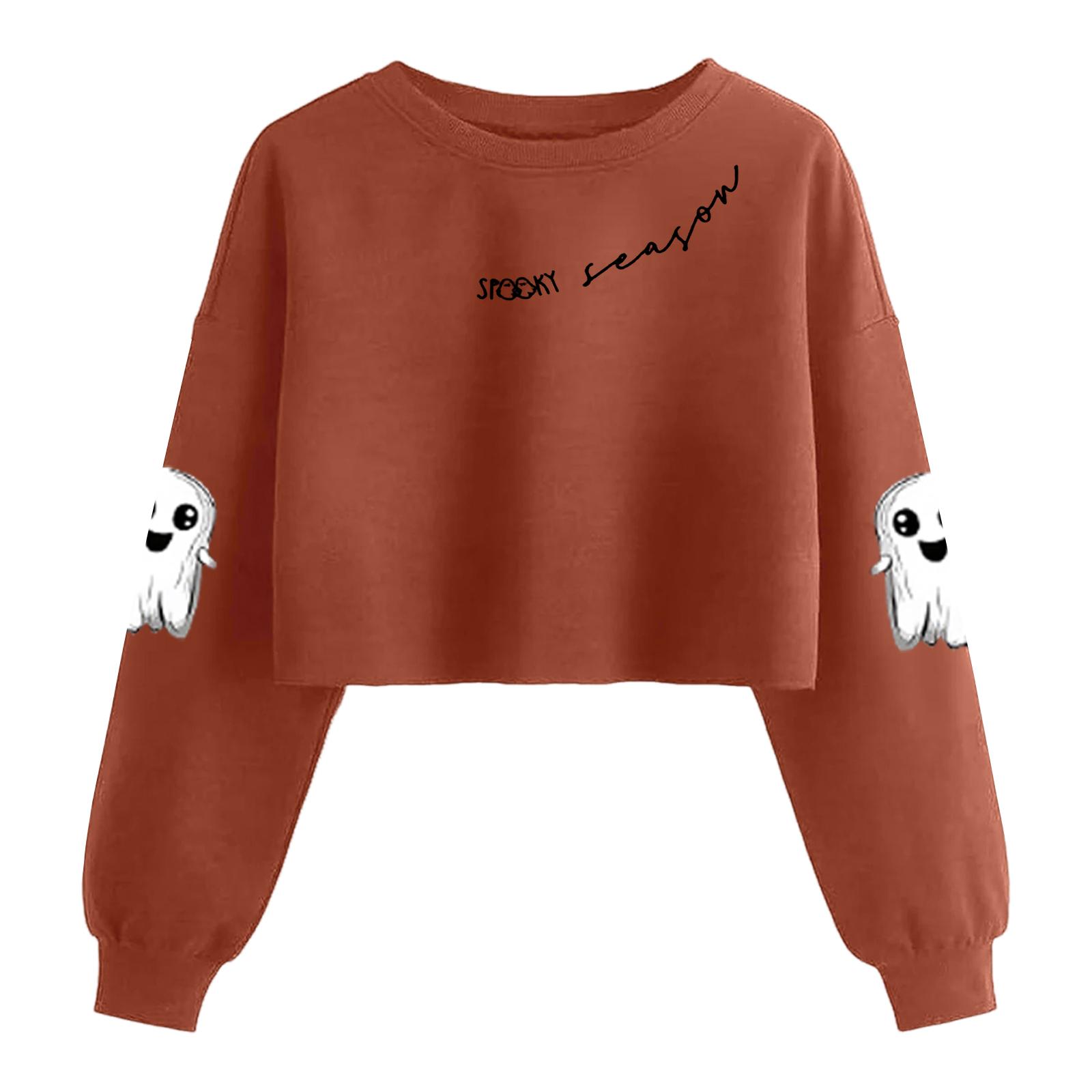 

Женский модный пуловер с длинным рукавом и принтом на Хэллоуин, открывающий живот XXL