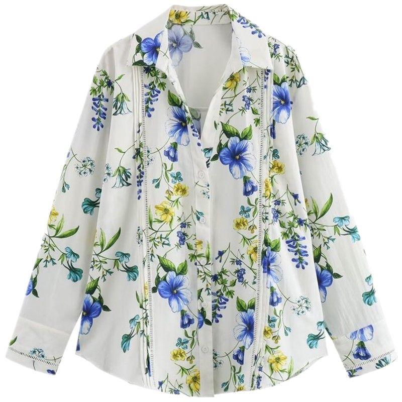 

Западный стиль 2024 Лето Новая женская одежда Принт цветы Повседневная С длинным рукавом Хлопковые рубашки 3332263 063 Figure Color L