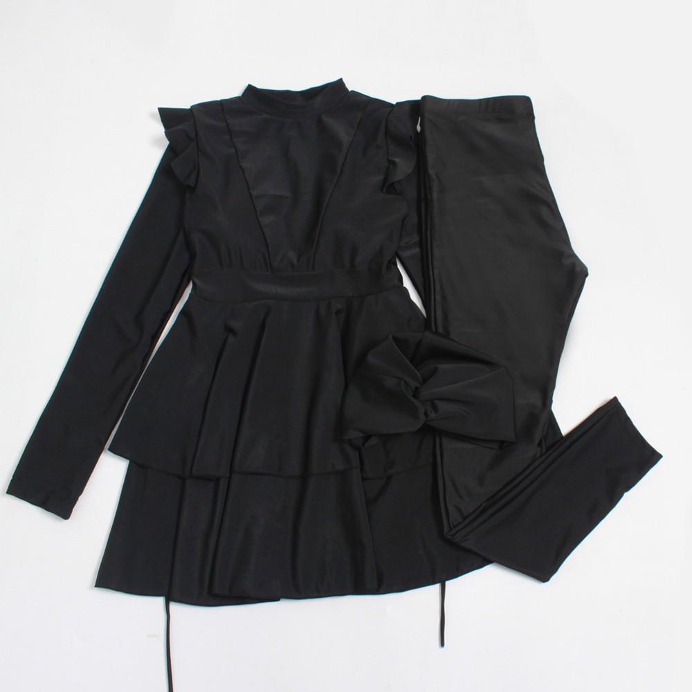 Übergröße Muslimische Damen Sonnenschutz Dreiteiliges Badeanzug-Set mit Langen Ärmeln und Hose