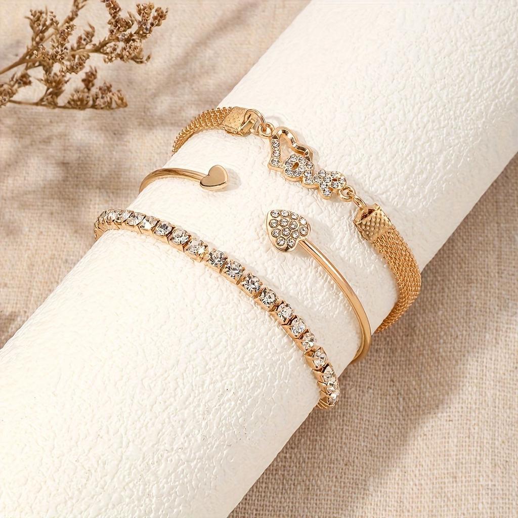 European and American high-end love letter LOVE diamond-encrusted bracelet design jewelry opening bracelet 1 piece set