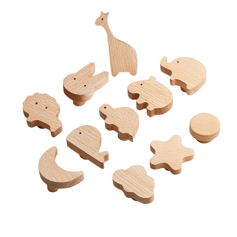 Creative Solid Wood Animal Door Handle for Children's Room Wardrobe, Drawer, and Cabinet