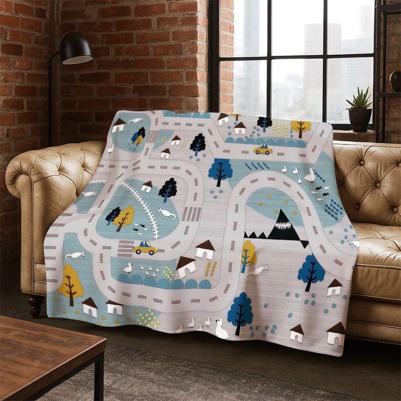 City Traffic Road Highway Runway Child Flannel Blanket Throw Blanket for Bedroom Living Room Bed Travel Camping Picnic Gift