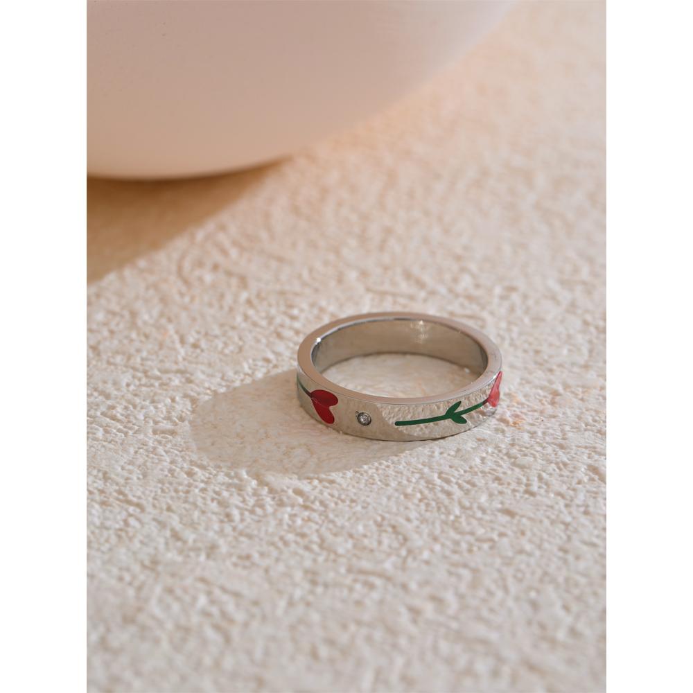 Eetit 6789# Anel de moda com retenção de cor de flor de esmalte de aço inoxidável, novo estilo, charme à prova d'água, joias requintadas