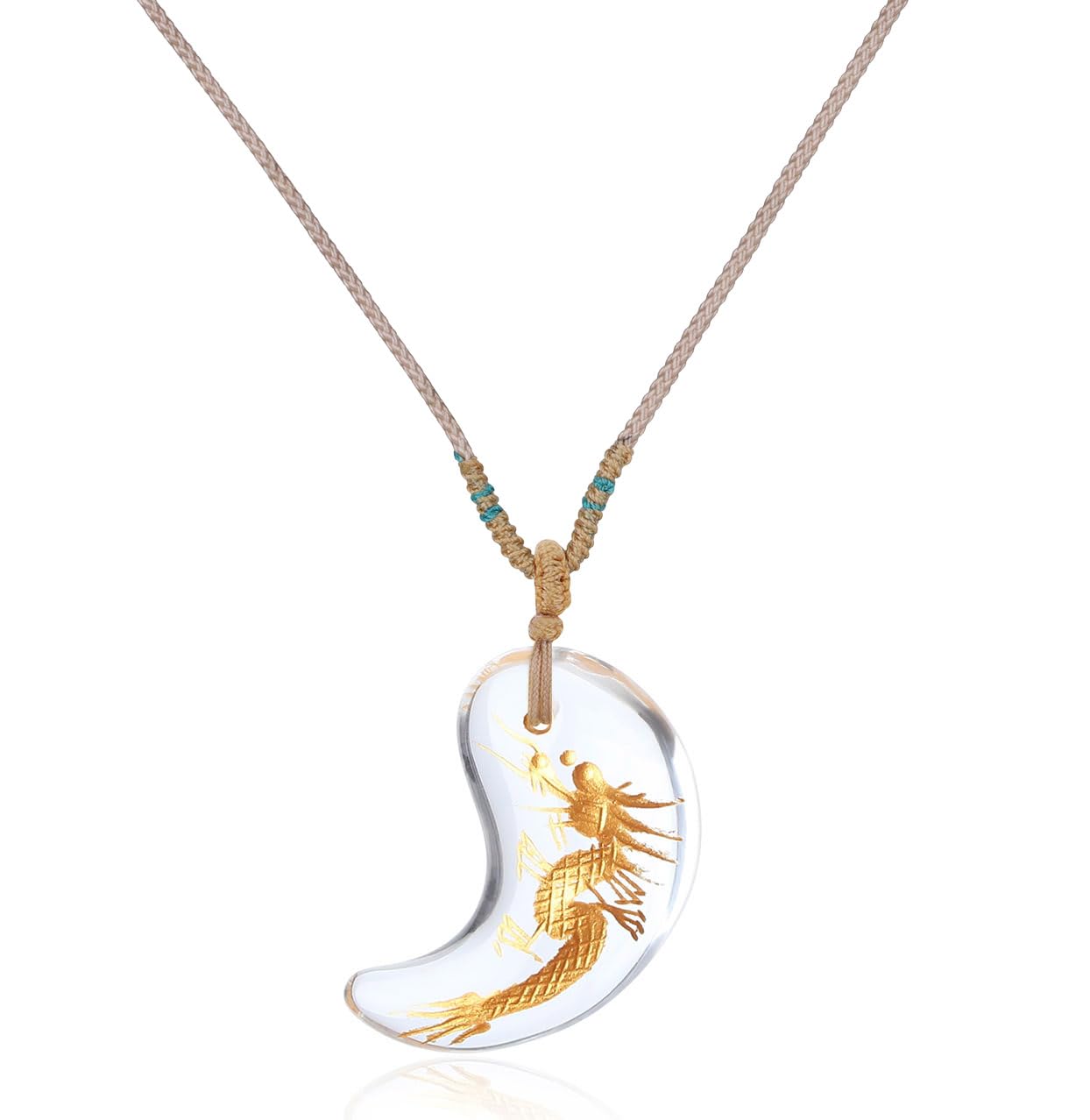 

[KOAI] Crystal Dragon Carving Purification and Good Fortune Amulet Magatama Power Stone Necklace, Adjustable Length, Women s