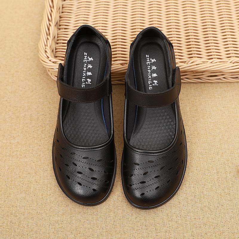 Leather Women's Shoes, Round-toed Flat, Soft-soled Sandals, Single Shoes