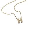 Gold Plated Copper H Letter Shiny Zircon Clavicle Necklace For Women
