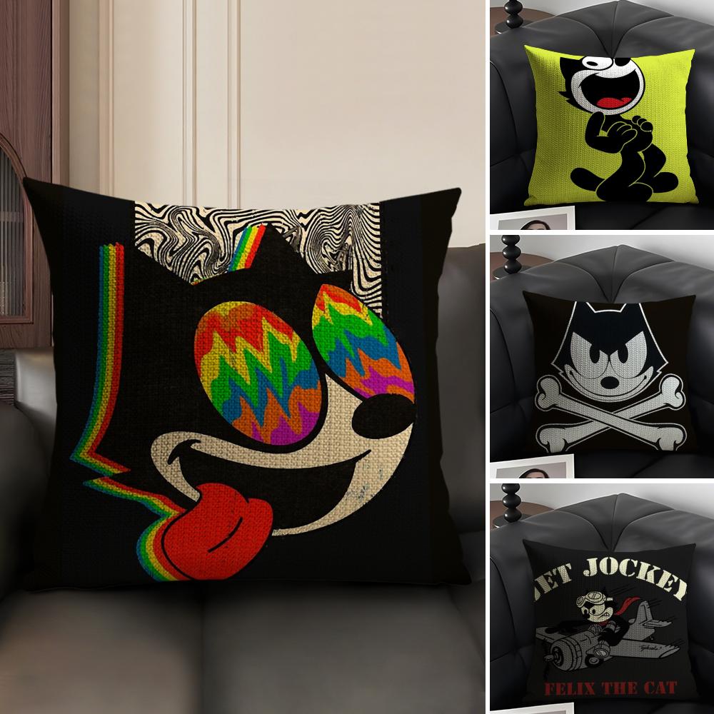 FFelix the Cat Cushion Cover Natural Linen Organic Fabric DoubleSided Printing Home Decor Breathable Environmentally Friendly