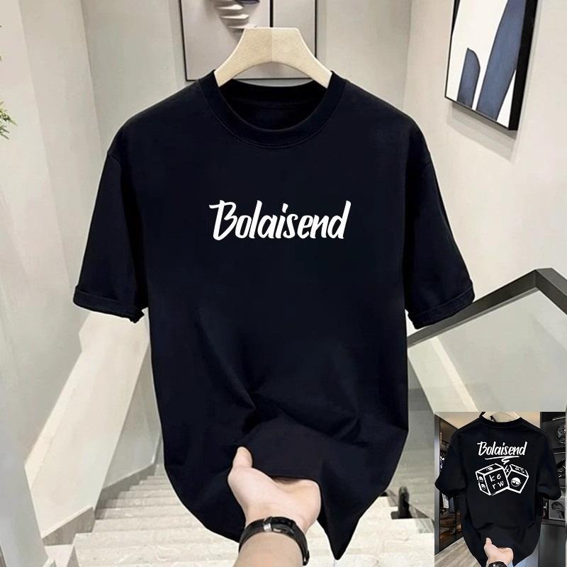 Summer Round Neck Letter "Bolaisend" and Dice Graphics Printed Top Fashionable Casual Pure Cotton Short Sleeved Men's T-shirts