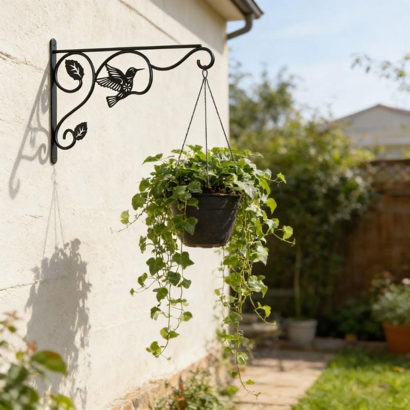 QX2E 2 Pack Iron Wall Mounted Hook Bracket With Bird Pattern For Hanging Planter Bird Feeders And Lanterns In Gardens Patios