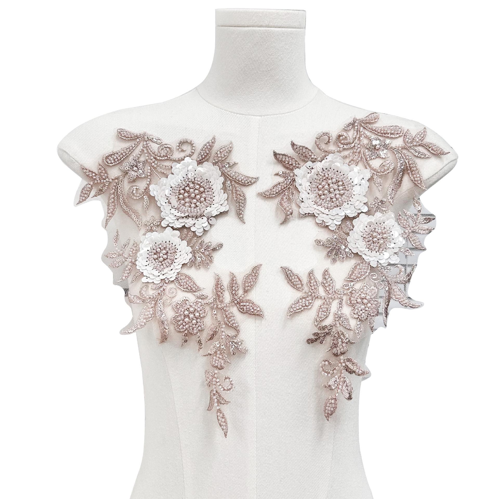 

Mesh Solid Color Sequin Bead Embroidery Cloth Sticker Heavy Industry Embroidery Clothing Lace Accessories Diy Jewelry