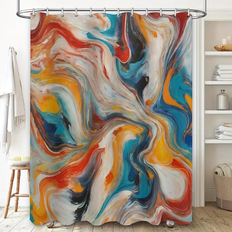 Vibrant Swirls Bath CurtainAbstract Colorful Shower Curtain for Bathroom Decorations Orange White Blue Red Yellow Design Waterpr