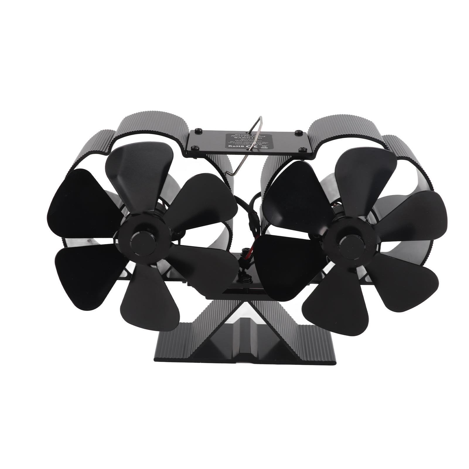 

LT416 Dual Head Fireplace Fan Quiet Operating 180-220CFM 1400rpm Aluminum Alloy 6 Blade Heat Powered Wood Stove Fan