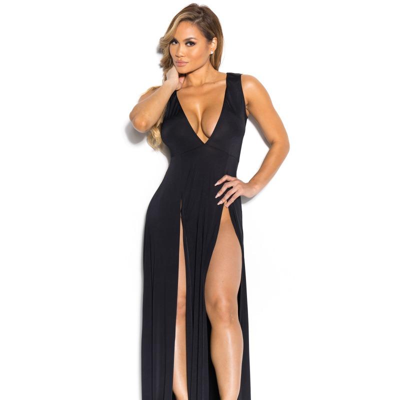 Women S Deep V Split Bandage Long Dress For Nightclub Party