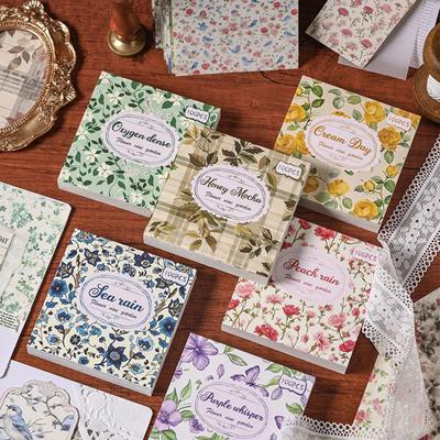 Vintage Floral Note Paper Non Stick Material Book Easy To Tear and Use Can Be Used for Writing, Decoration and Collage