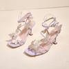 Women's Butterfly Decor High Heel Sandals, Square Toe, Ankle Strap, Thin Heel, Casual Outdoor Summer Party Shoes 35-42