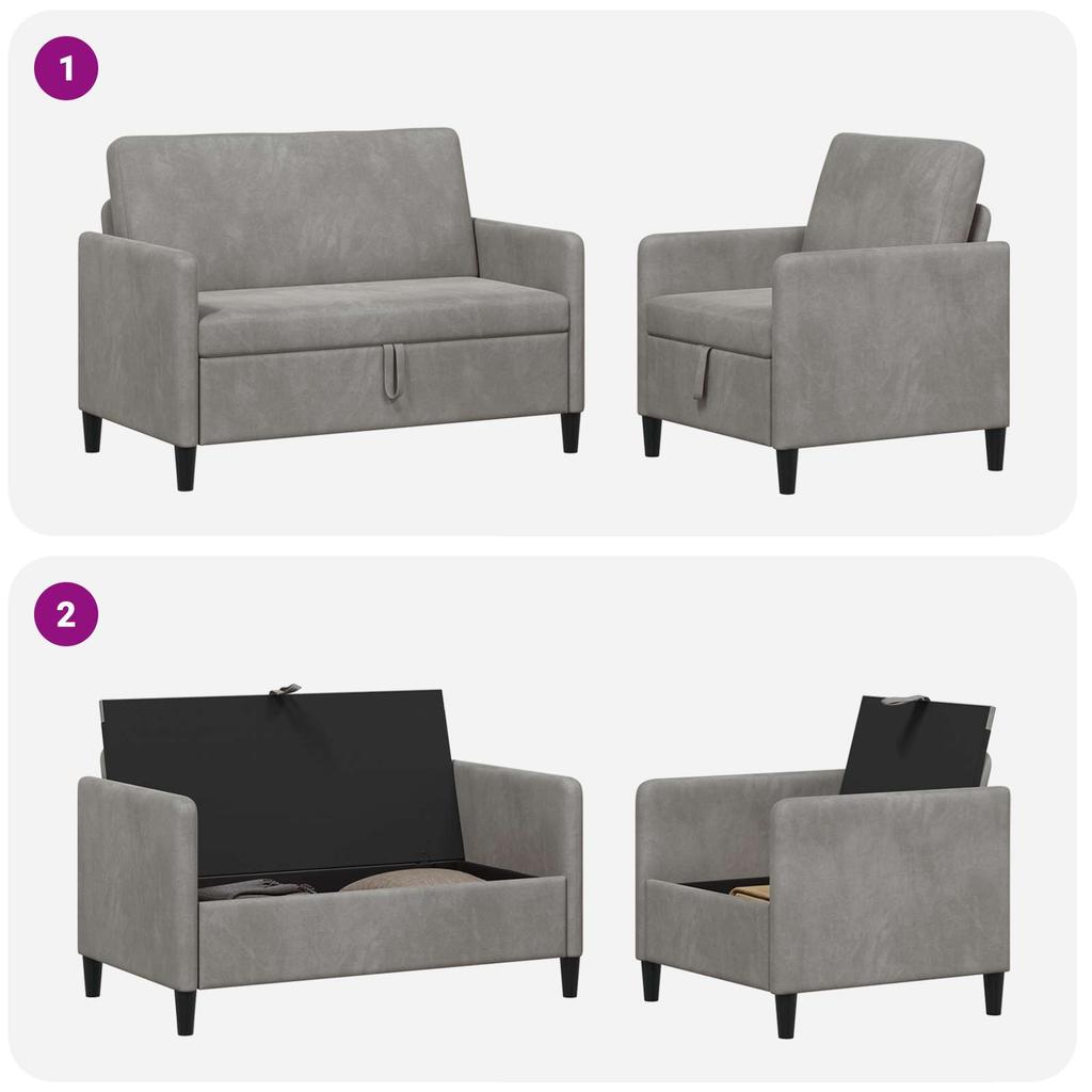 Sofa Set with Storage 2 pcs Light Grey Polyester
