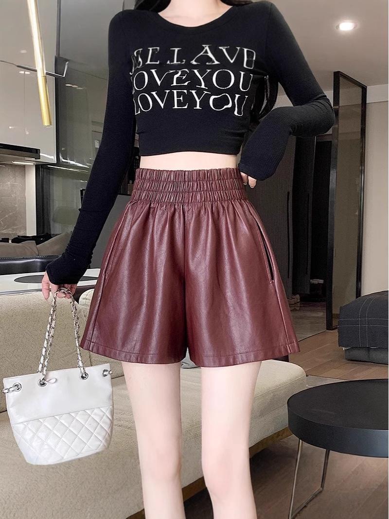 

High Waist Elastic Leather Bootcut Pants - Slim, Versatile, Wide-Leg, Korean Style for Women (Autumn/Winter) S