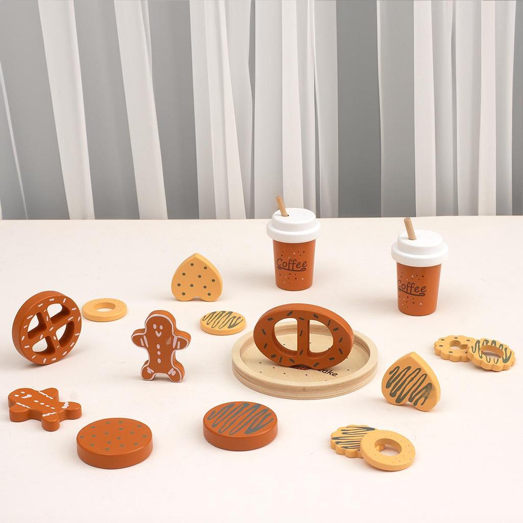 Wooden Afternoon Tea & Dessert Set for Kids - Cake, Cheese, Cookie, Coffee Toy