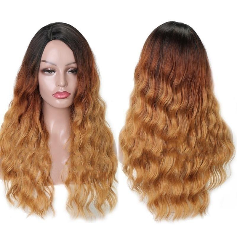MISS WIG Beautiful Long Wave Wig Ombre Black Brown Pink Red Wine Color Synthetic Fiber Wig for Women