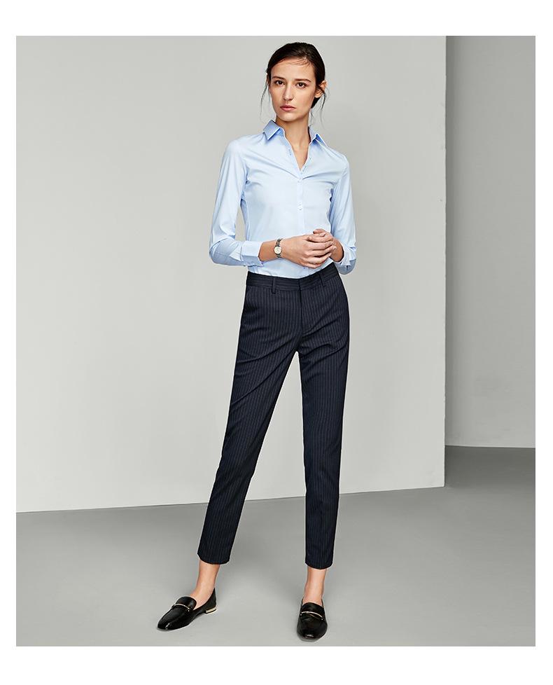 083 Women's Color-Spun Striped Professional Straight-Leg Slimming Suit Pants