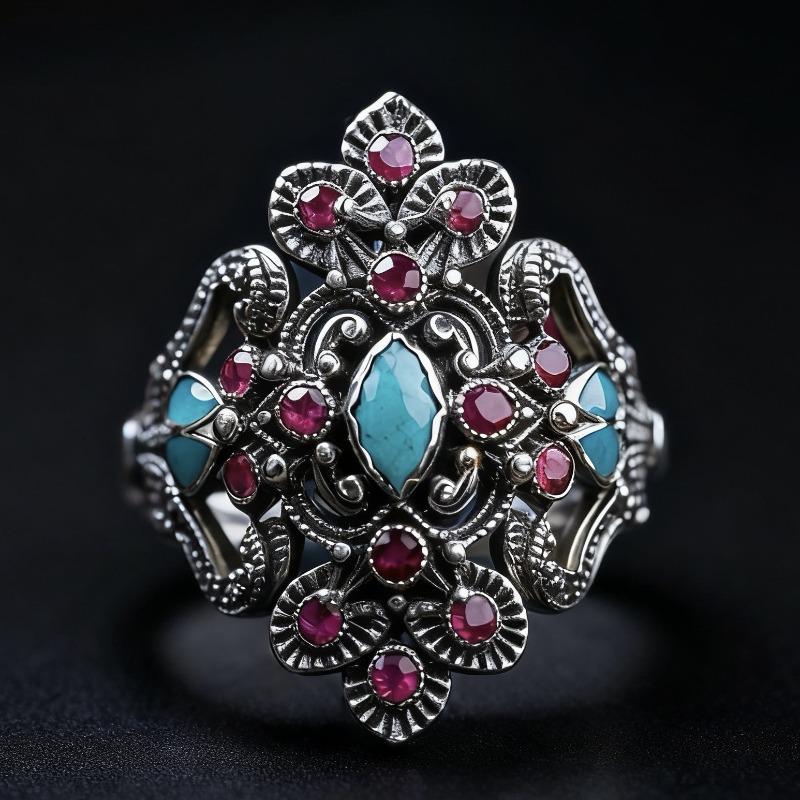 2026 New Environmentally Friendly Alloy Retro Dripping Women's Ring, Floral Shape Rose Red Diamond European and American Jewelry