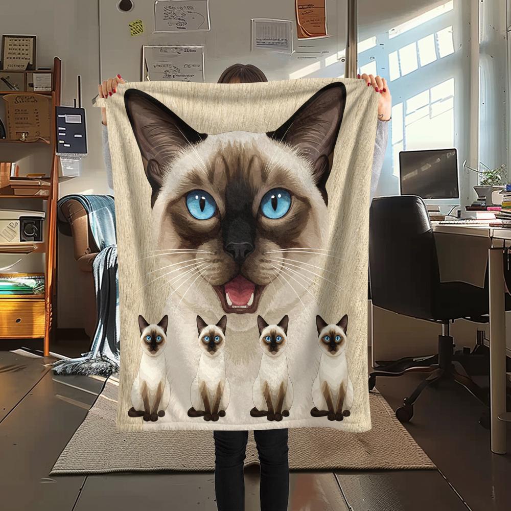 1Pc Cow Cat Siamese Print Flannel Blanket, High Quality Comfortable for All Seasons, Home Decor, Warmth and Comfort, Perfect for Gifts