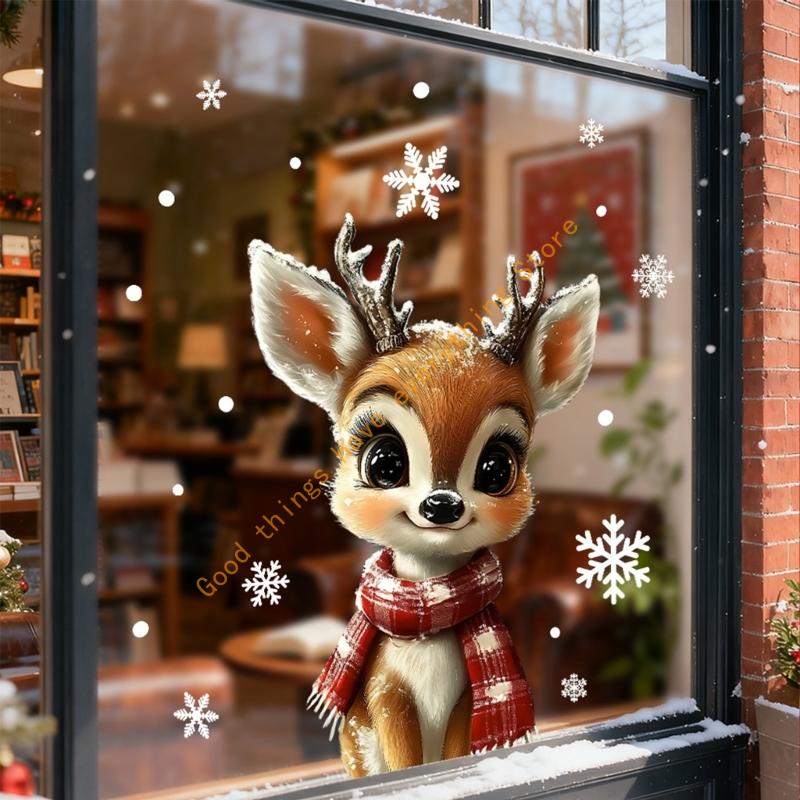 2026 New Year Christmas Decal Reindeer Snowflake Decorations Waterproof PVC Sticker for Indoor Window Wall Glass Door 55KF