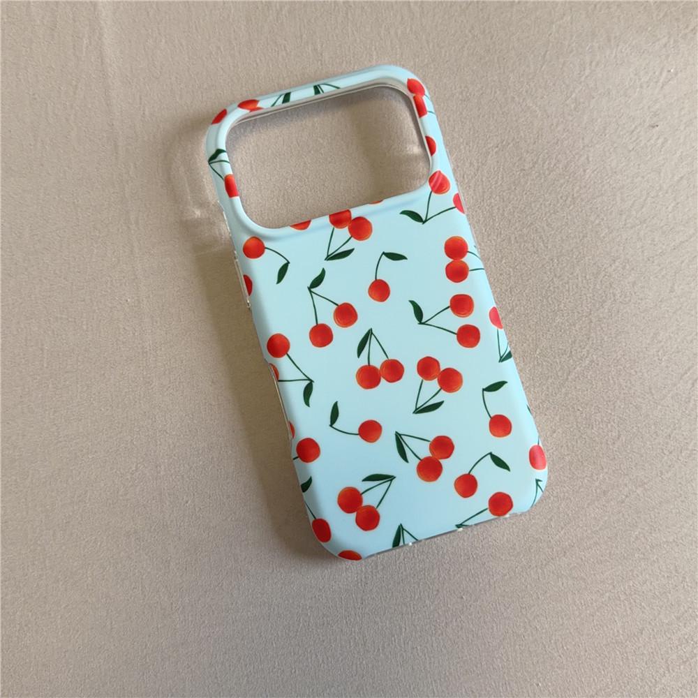 Mat Blauwe Kers Koreaanse Stijl Telefoonhoesje voor iPhone 13-17 Pro/Pro Max, Huidachtig Ontwerp voor Vrouwen