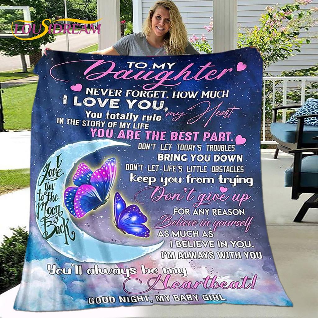 To My Daughter Plush Butterfly Quilt Blanket,Flannel Blanket Throw Blanket for Living Room Bedroom Bed Sofa Gift for Daughter