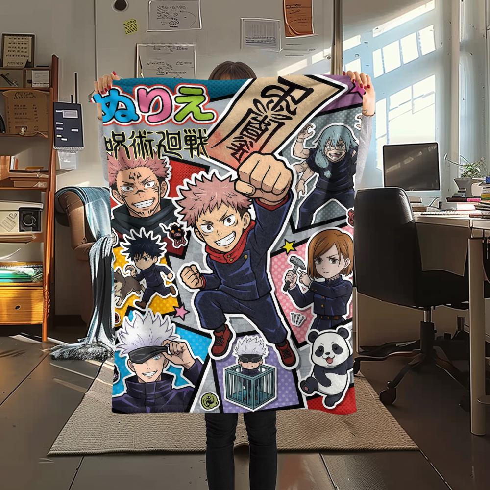Spliced Jujutsu KaisenPrint Flannel Blanket, High quality Comfortable for All Seasons, Home Decor, Warmth and Comfort