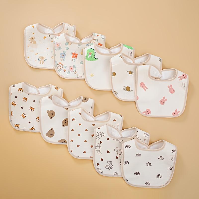 Soft Cotton Gauze Bibs for Infants, U-Shaped Drool Bibs for Newborn Boys and Girls, Adjustable Snap Closure, Waterproof, U-Shaped Design, Cute Print