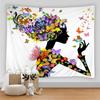 Cartoon girl wall hanging butterfly flower fashion art female tapestry home room bedroom beautiful decoration