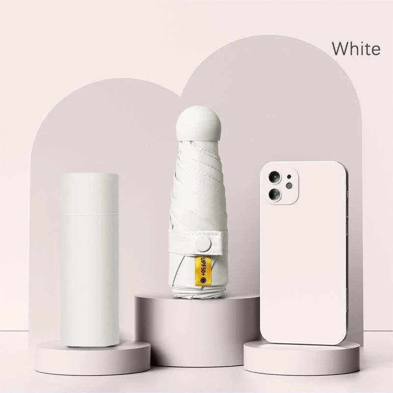 UPF50+ Mini Capsule Folding Umbrella Vinyl Portable Sun Rain Umbrella UV Sunshade Small Pocket Parasol for Dual Use Protection