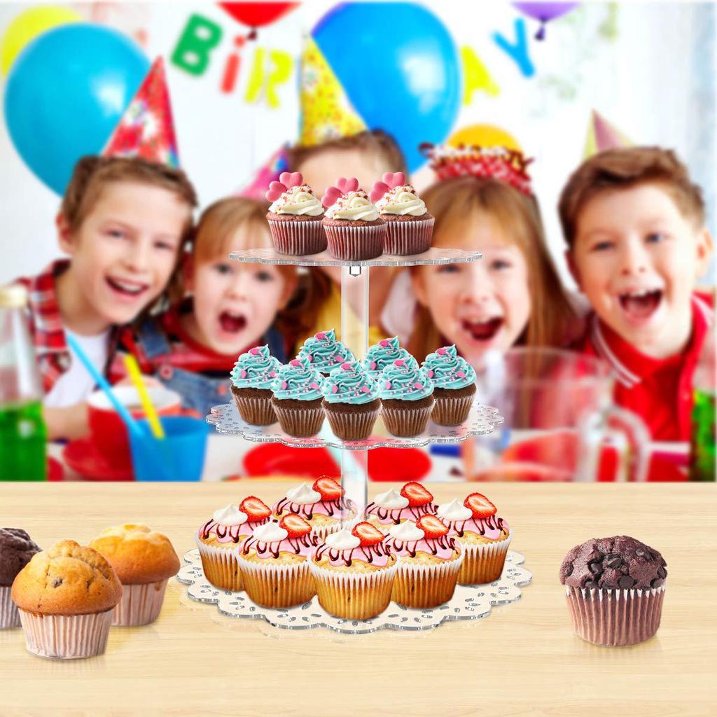 3-layer Flower Shaped Cake Rack Durable Non-slip Acrylic Pastry Dessert Rack Baby Shower Wedding Birthday Party