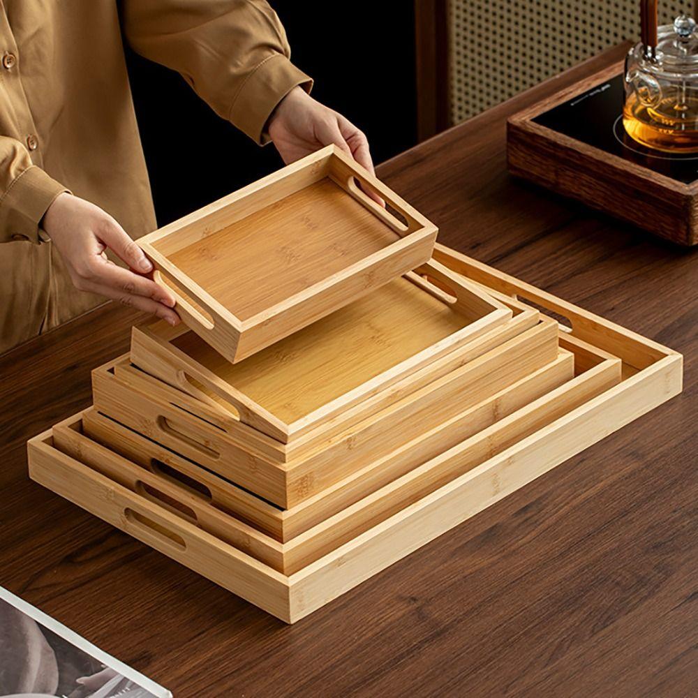 Rectangular Bamboo Wooden Tray With Handle Dessert Pallet Decorate Tray Serving Tray Coffee Table
