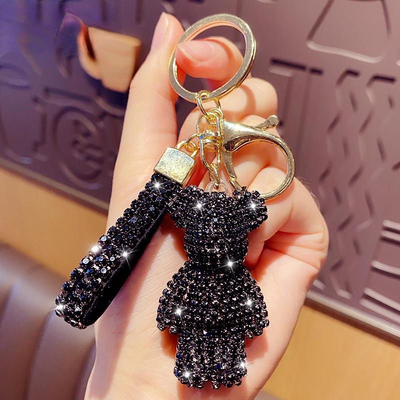 

Cute Rhinestones Tassel Bear Keychain Couple Keychain Girl Decoration Small Pendant Car Key Ring Student Bag Pendant