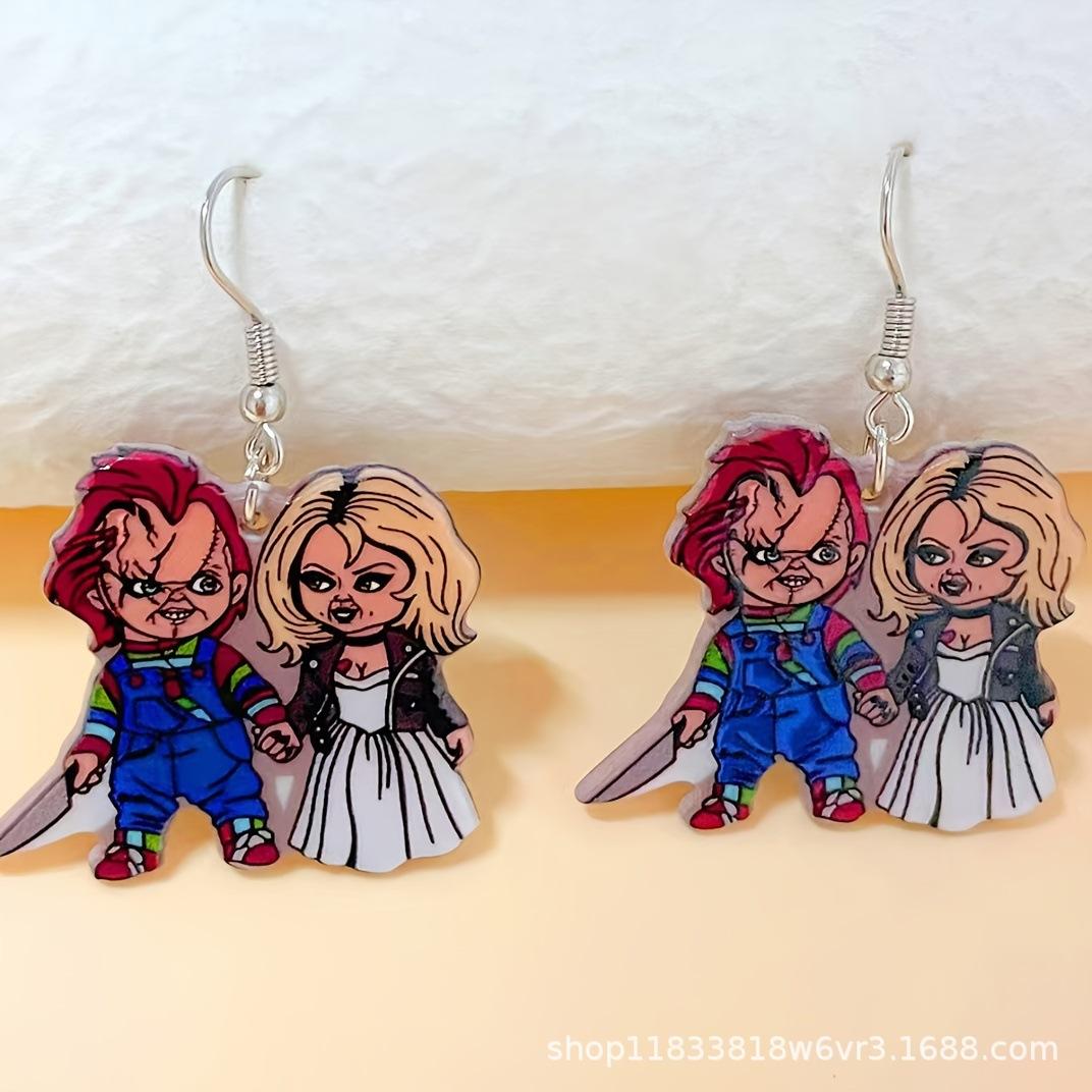 Skull Halloween love doll earrings gothic punk earrings