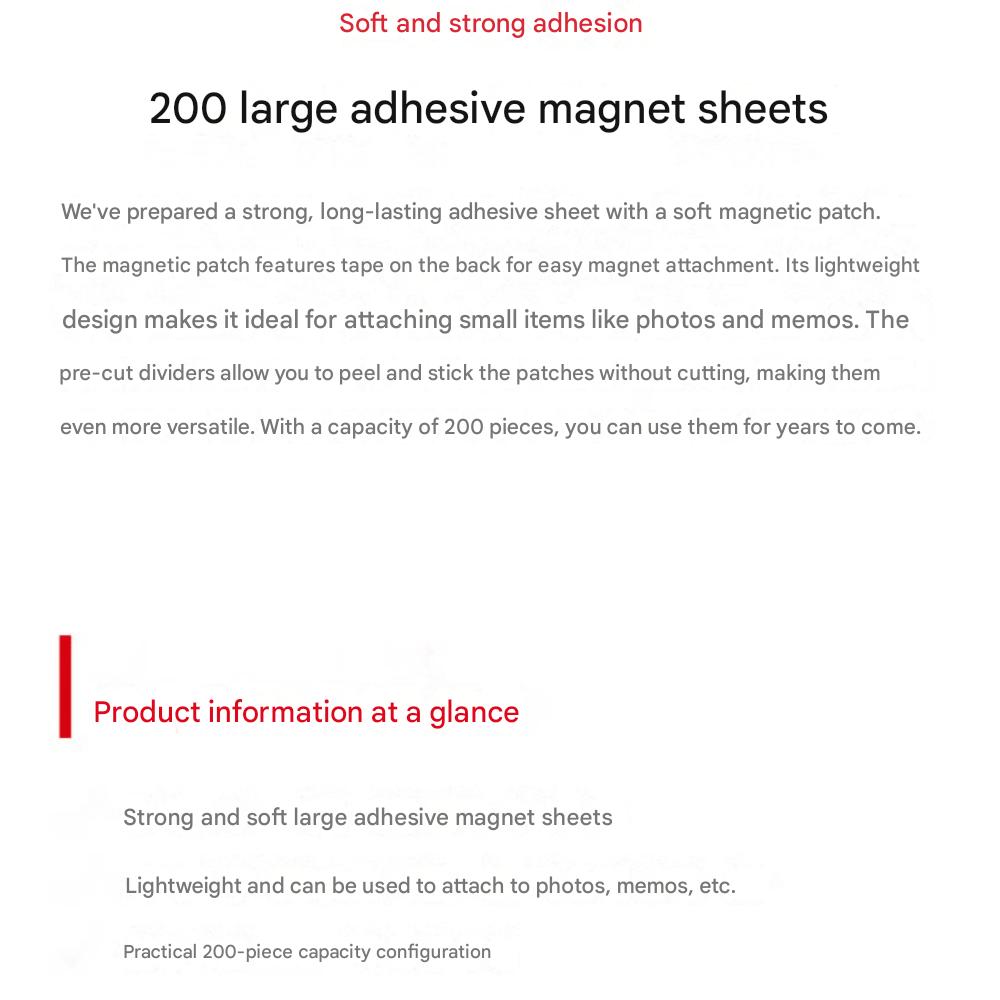 Soft and Strong Adhesion 200 Large Adhesive Magnet Sheets