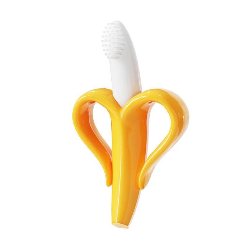 Popular Silicone Banana Teether Toothbrush with Suction Cup - Food Grade Chew Toy for Babies