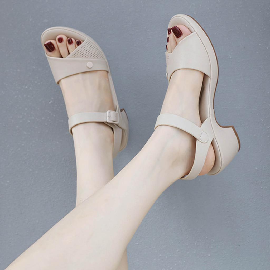 Womens Sandals Platform Heels Chunky High Heeled Sandal Open Round Toe Slingback Heels Ankle Strap Wedding Shoes Chalas Mujer