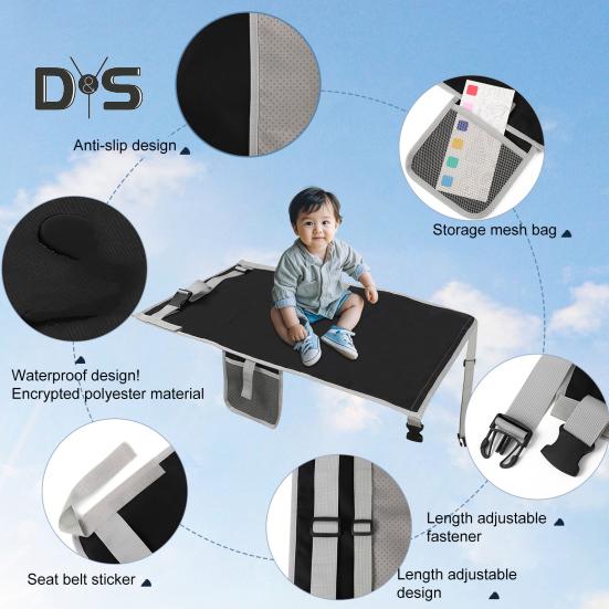 Portable Toddler Airplane Seat Extender Adjustable Lightweight Kids Plane Bed Folding Long-range Flights Baby Footrest Hammock Travel Essentials