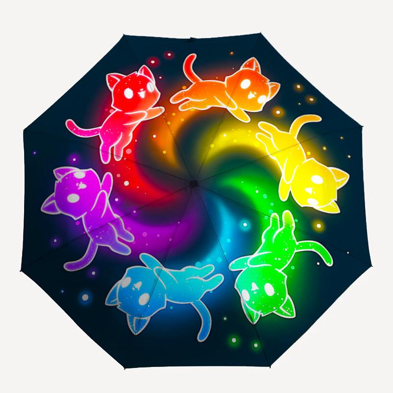 1 pièce Parapluie Motif Six Chatons Mignons Colorés, Tendance, Personnalisé, Parapluie Pliant de Grande Valeur, Indispensable pour l'Été, 8 Baleines Durables Iro