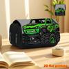 Green Monster Truck 2D Printed Double-Layer Flip-Top Black Pencil Case - Back-to-School Essential Pencil Box, Daily Multi-Functional Makeup Bag, Large