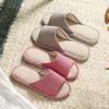 Slippers Household Women Spring and Autumn Four Seasons Striped Thick Bottom Non-slip Men Couple Wooden Floor Linen Cotton Slippers Summer