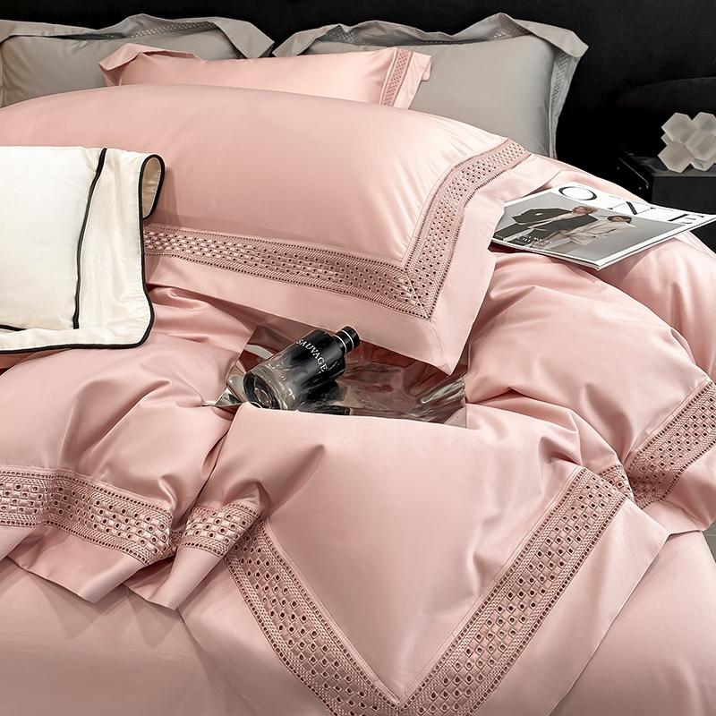 

Egyptian Cotton Hollow Edge Luxury Bedding Set, White, Grey, Pink, Blue,1 Duvet Cover,2 Pillowcases,1 Flat Sheet Or Fitted Sheet Fitted Bed Sheet&Queen Size 4pcs